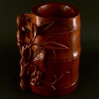 花梨の木 筆立て 手彫り