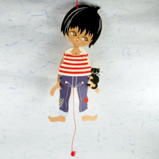 Alternative view of 西ドイツ メルテンスクンスト（MERTENS KUNST） 木の壁かけ 少年と子猫 HD 131 Tino 1967 by Alfred Mertens Pfullingen   HD 131 Tino Jumping Jack Haning Pull Toy