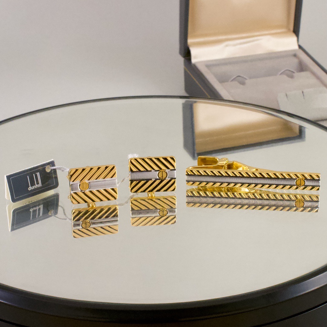 西ドイツ ダンヒル dunhill カフスボタンとネクタイピンの3点セット 未使用品 - 画像 (3)
