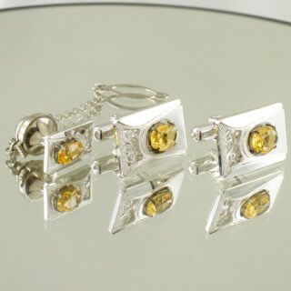 Alternative view of カラーストーンとSILVER カフスボタンとネクタイピンの３点セット 「SILVER」刻印あり 17g 未使用品