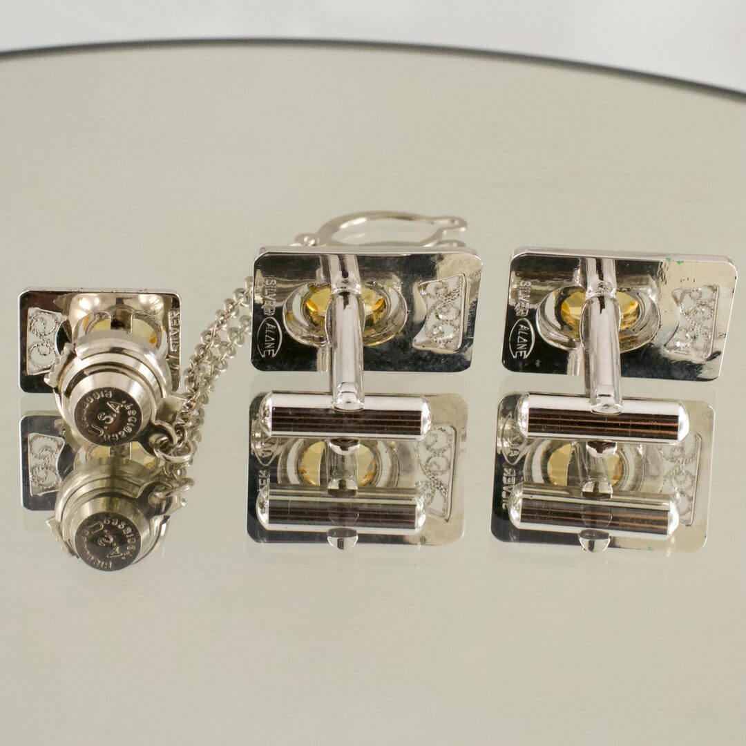 カラーストーンとSILVER カフスボタンとネクタイピンの3点セット 「SILVER」刻印あり 17g 未使用品 - 画像 (5)