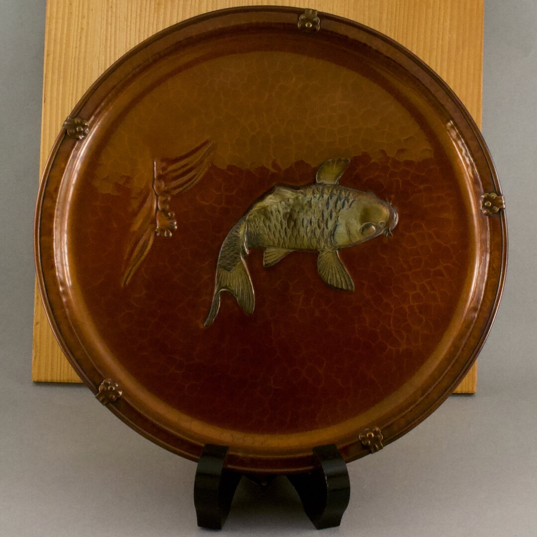 アンティーク 飾り盆 銅虫器 鯉 コイ 広島 福屋 - 画像 (4)