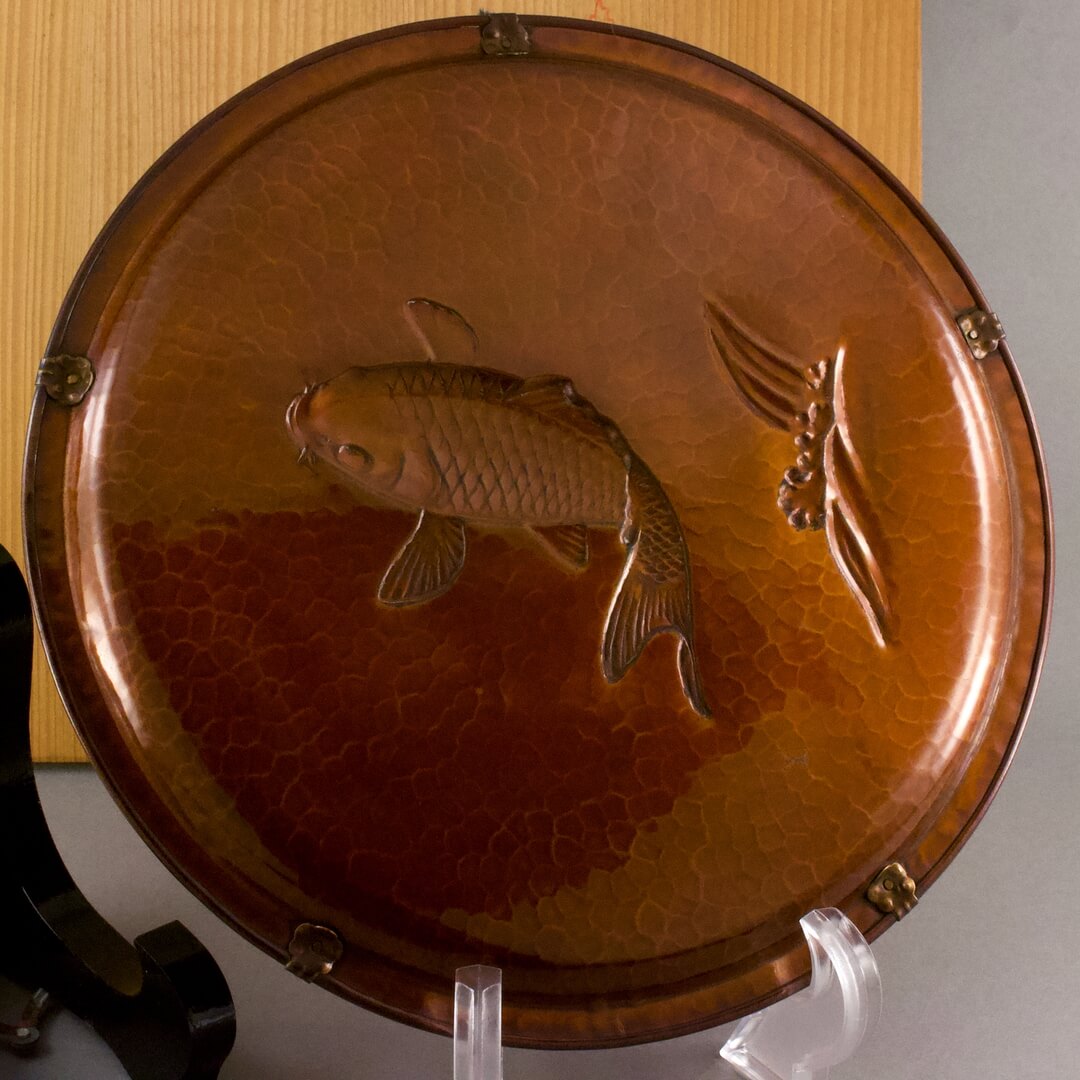 アンティーク 飾り盆 銅虫器 鯉 コイ 広島 福屋 - 画像 (10)