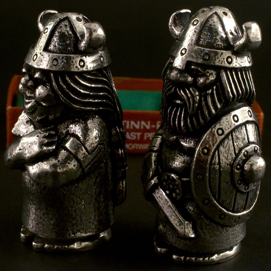 ノルウェー ティンパー(AS TINN-PER) 塩胡椒入れ バイキング 錫 HANDCAST PEWTER NORWAY 未使用品 - 画像 (3)