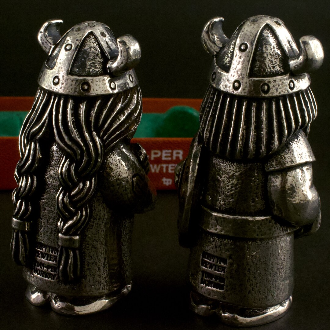 ノルウェー ティンパー(AS TINN-PER) 塩胡椒入れ バイキング 錫 HANDCAST PEWTER NORWAY 未使用品 - 画像 (7)